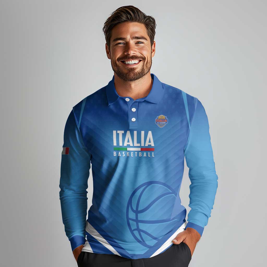 Italy Basketball Custom Long Sleeve Polo Shirt Gli Azzurri Go Champions - Wonder Print Shop