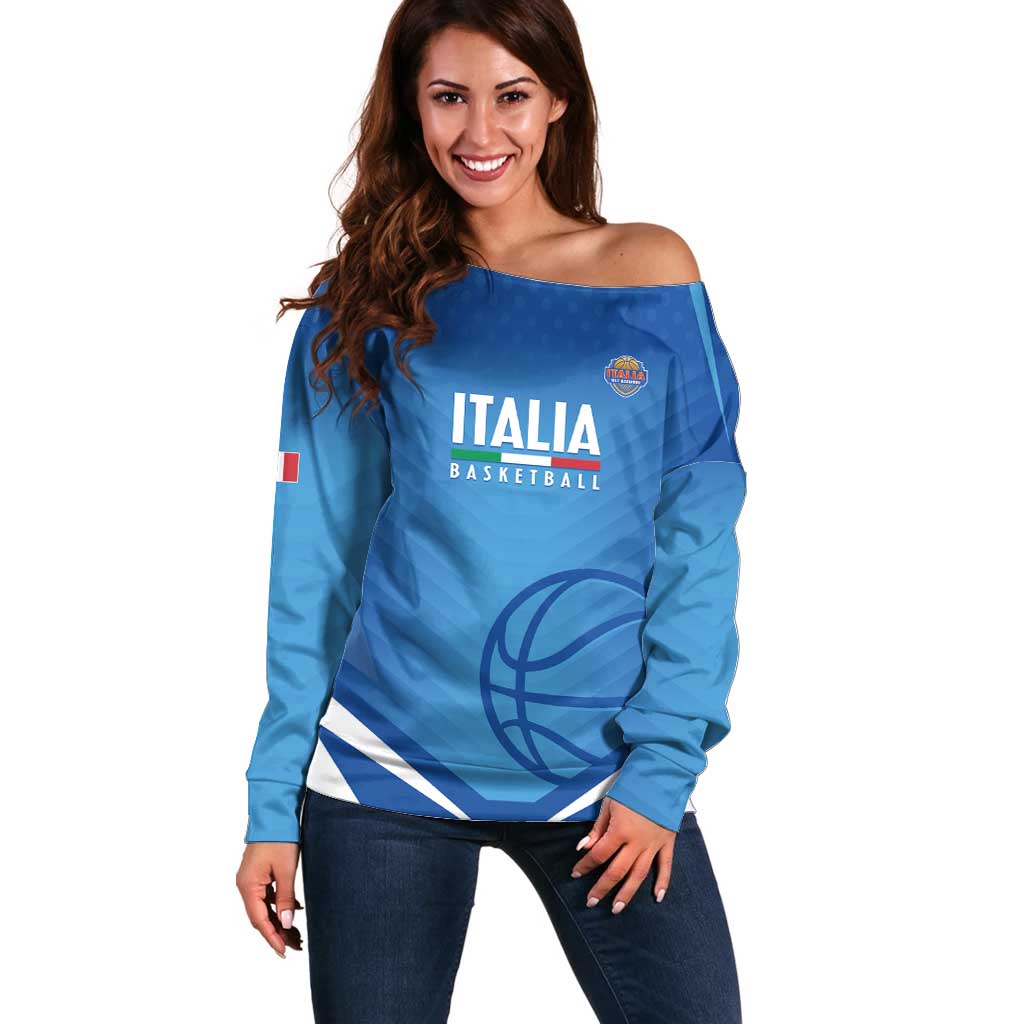 Italy Basketball Custom Off Shoulder Sweater Gli Azzurri Go Champions - Wonder Print Shop