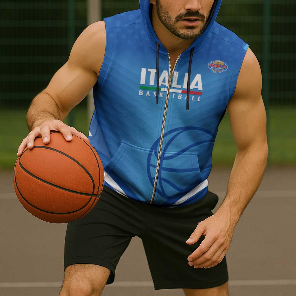 Italy Basketball Custom Sleeveless Zip Hoodie Gli Azzurri Go Champions - Wonder Print Shop