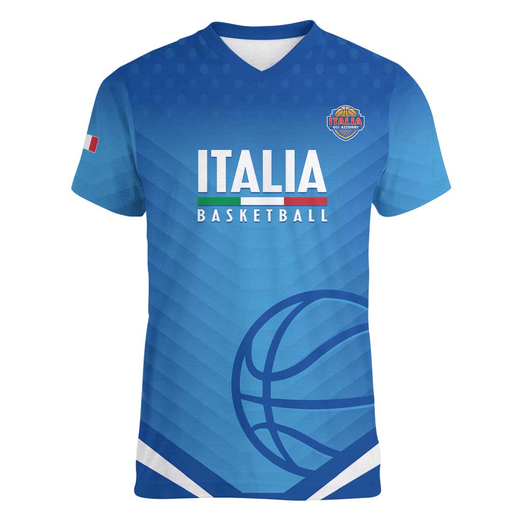 Italy Basketball Custom Women V-Neck T-Shirt Gli Azzurri Go Champions - Wonder Print Shop