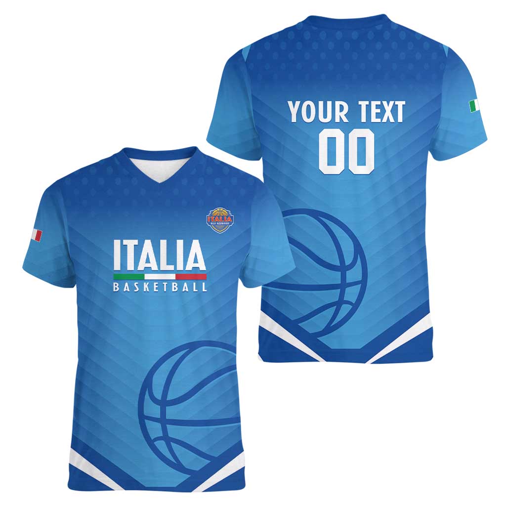 Italy Basketball Custom Women V-Neck T-Shirt Gli Azzurri Go Champions - Wonder Print Shop