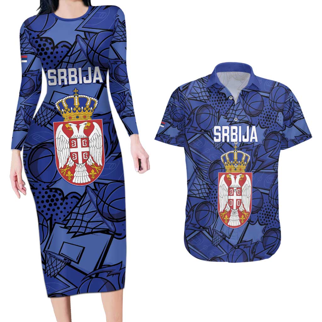 Serbia Basketball Custom Couples Matching Long Sleeve Bodycon Dress and Hawaiian Shirt Srbija Go Champions - Wonder Print Shop