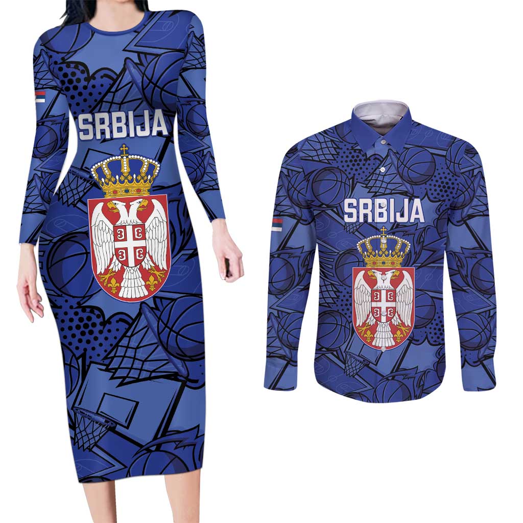 Serbia Basketball Custom Couples Matching Long Sleeve Bodycon Dress and Long Sleeve Button Shirt Srbija Go Champions - Wonder Print Shop