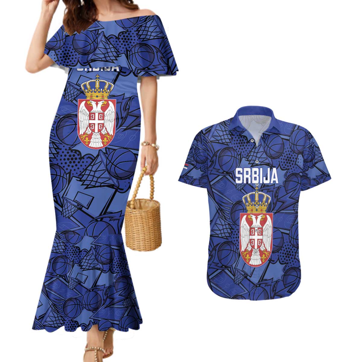 Serbia Basketball Custom Couples Matching Mermaid Dress and Hawaiian Shirt Srbija Go Champions - Wonder Print Shop