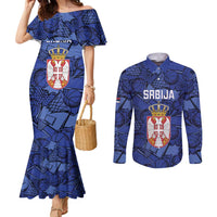 Serbia Basketball Custom Couples Matching Mermaid Dress and Long Sleeve Button Shirt Srbija Go Champions - Wonder Print Shop