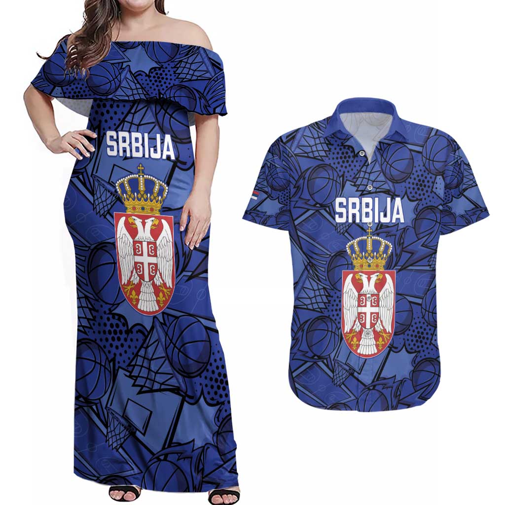 Serbia Basketball Custom Couples Matching Off Shoulder Maxi Dress and Hawaiian Shirt Srbija Go Champions - Wonder Print Shop