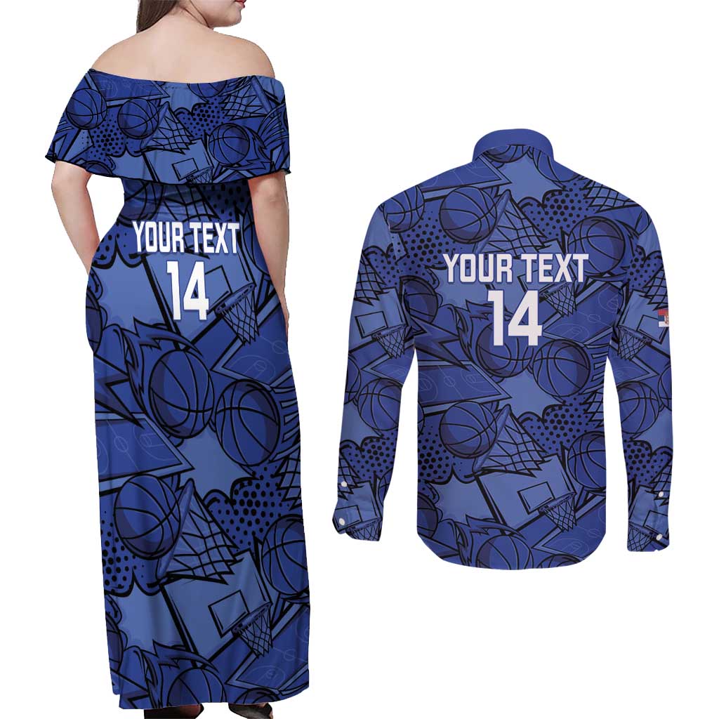 Serbia Basketball Custom Couples Matching Off Shoulder Maxi Dress and Long Sleeve Button Shirt Srbija Go Champions - Wonder Print Shop