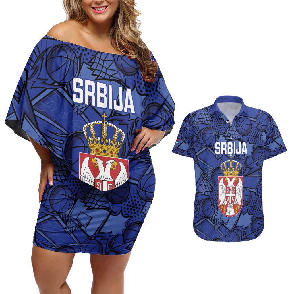 Serbia Basketball Custom Couples Matching Off Shoulder Short Dress and Hawaiian Shirt Srbija Go Champions - Wonder Print Shop