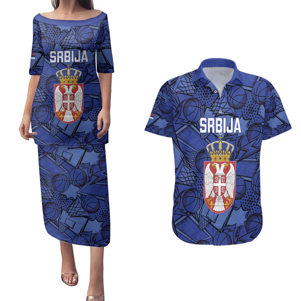 Serbia Basketball Custom Couples Matching Puletasi and Hawaiian Shirt Srbija Go Champions - Wonder Print Shop