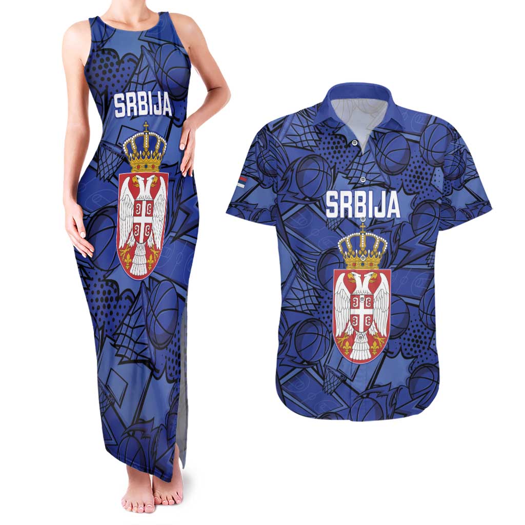 Serbia Basketball Custom Couples Matching Tank Maxi Dress and Hawaiian Shirt Srbija Go Champions - Wonder Print Shop