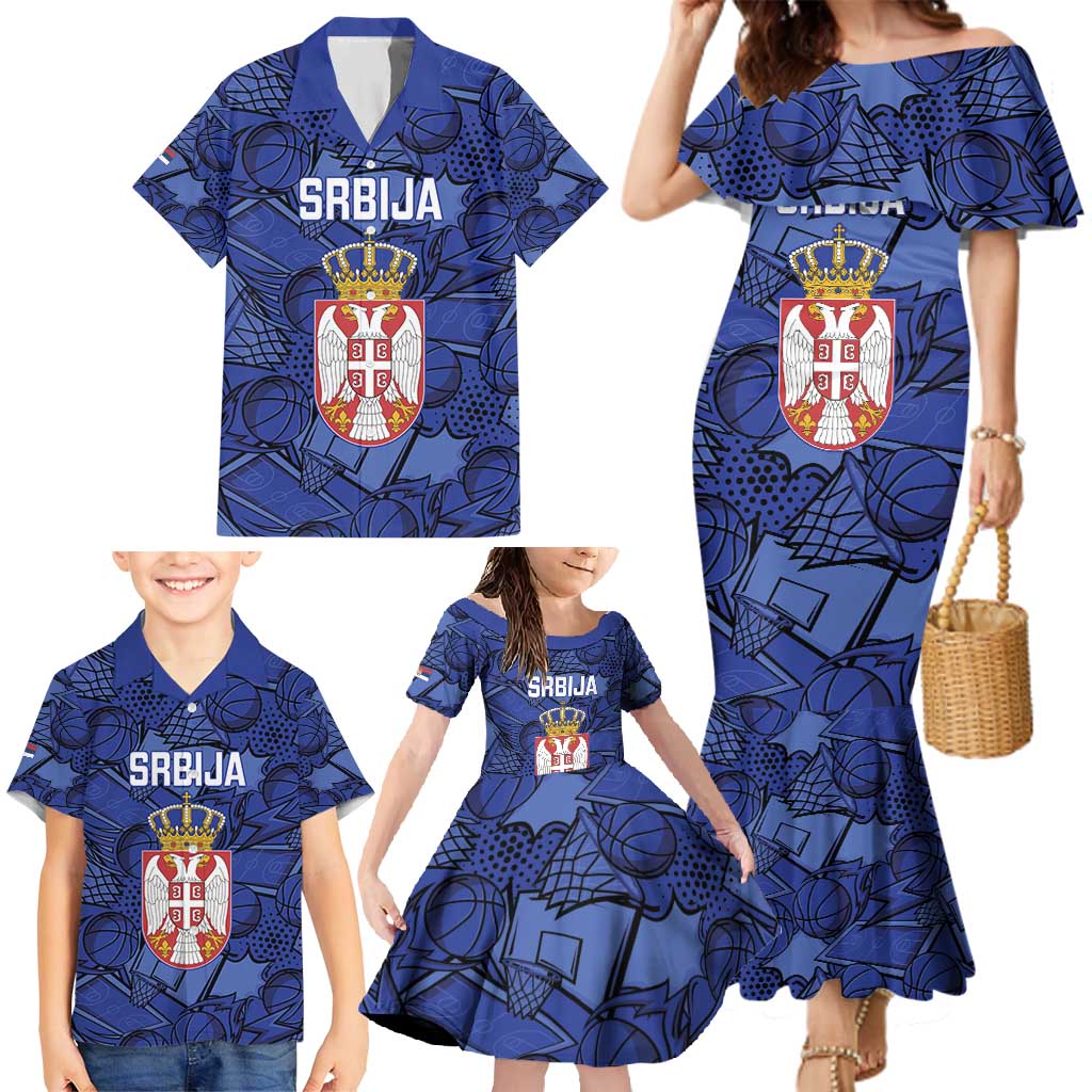 Serbia Basketball Custom Family Matching Mermaid Dress and Hawaiian Shirt Srbija Go Champions - Wonder Print Shop