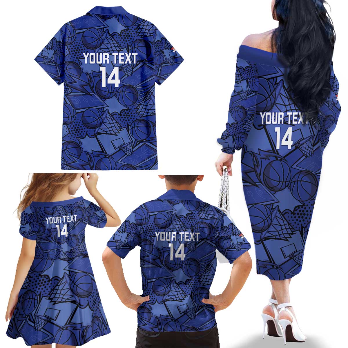 Serbia Basketball Custom Family Matching Off The Shoulder Long Sleeve Dress and Hawaiian Shirt Srbija Go Champions - Wonder Print Shop