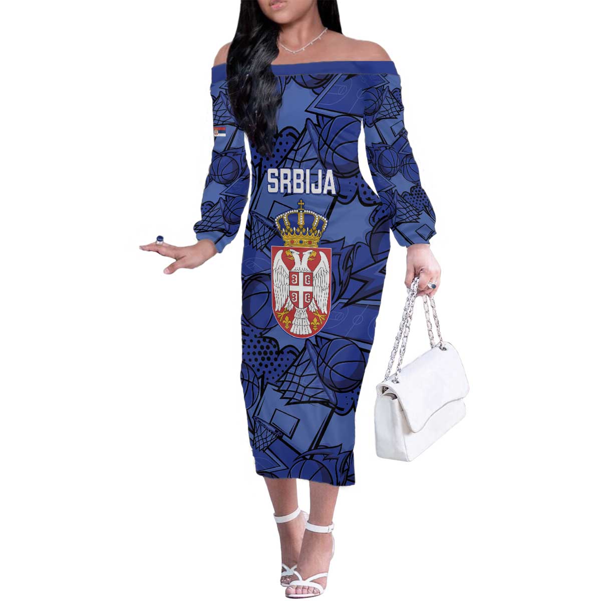 Serbia Basketball Custom Family Matching Off The Shoulder Long Sleeve Dress and Hawaiian Shirt Srbija Go Champions - Wonder Print Shop