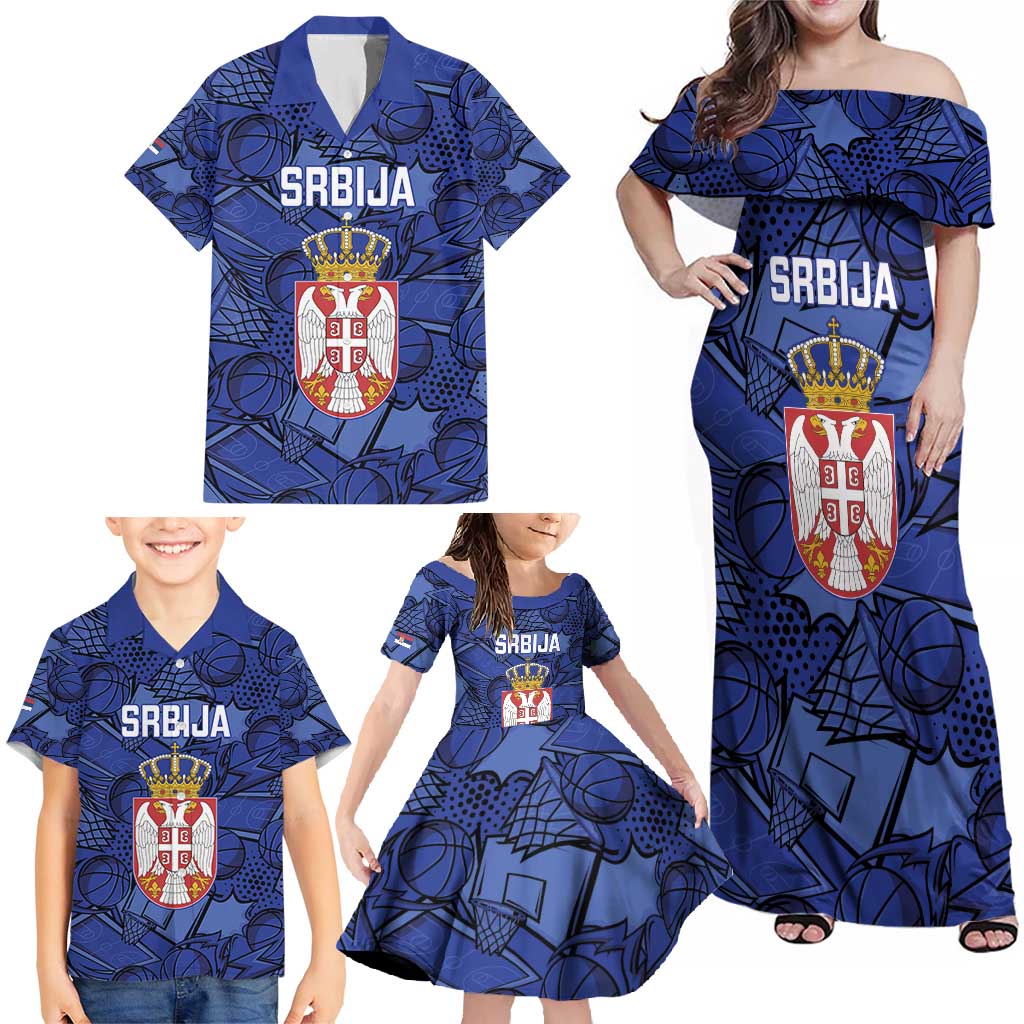 Serbia Basketball Custom Family Matching Off Shoulder Maxi Dress and Hawaiian Shirt Srbija Go Champions - Wonder Print Shop