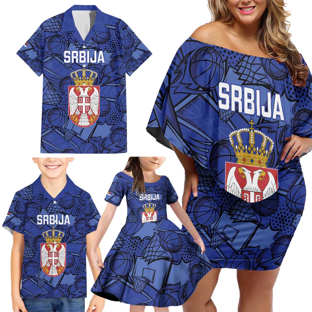 Serbia Basketball Custom Family Matching Off Shoulder Short Dress and Hawaiian Shirt Srbija Go Champions - Wonder Print Shop