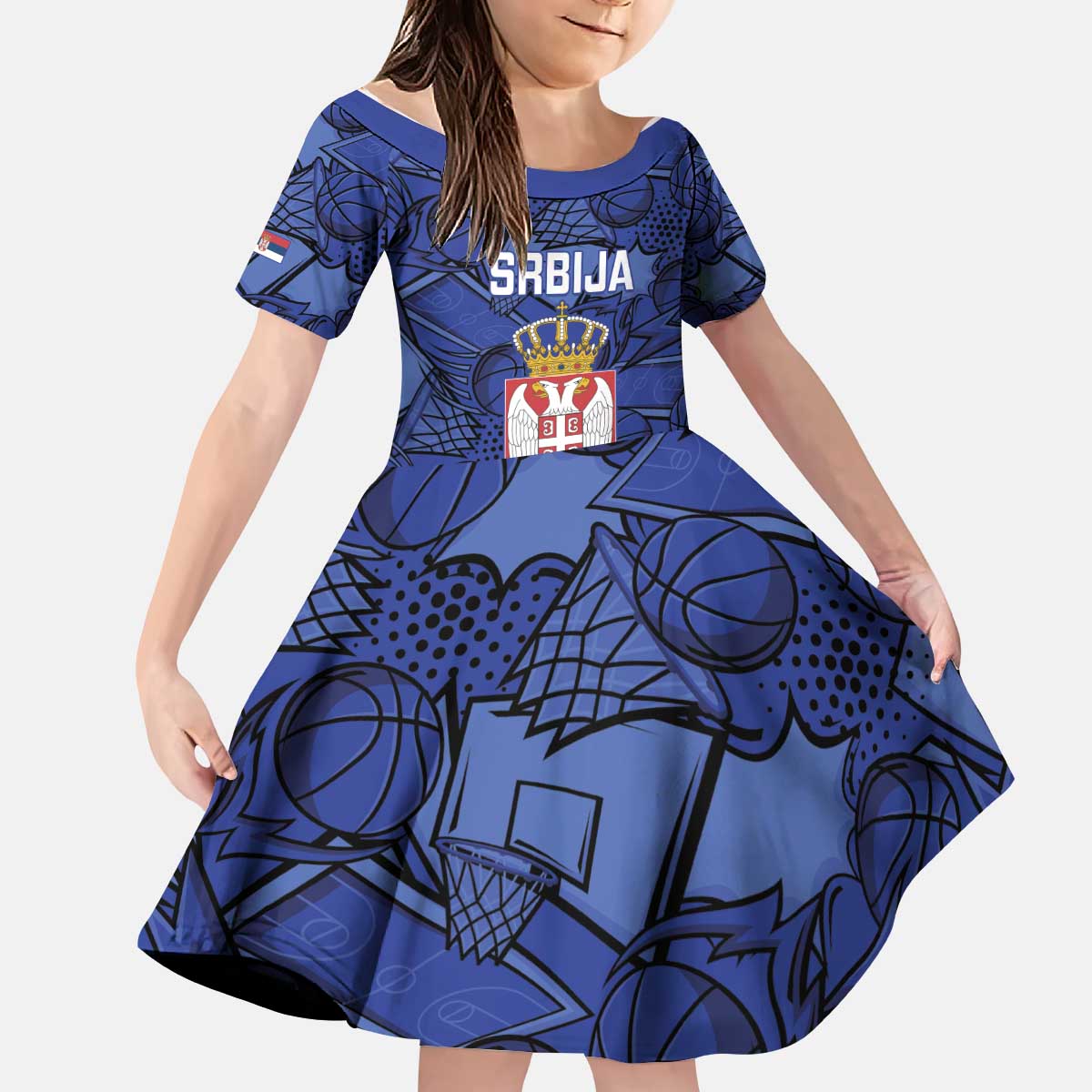 Serbia Basketball Custom Kid Short Sleeve Dress Srbija Go Champions - Wonder Print Shop