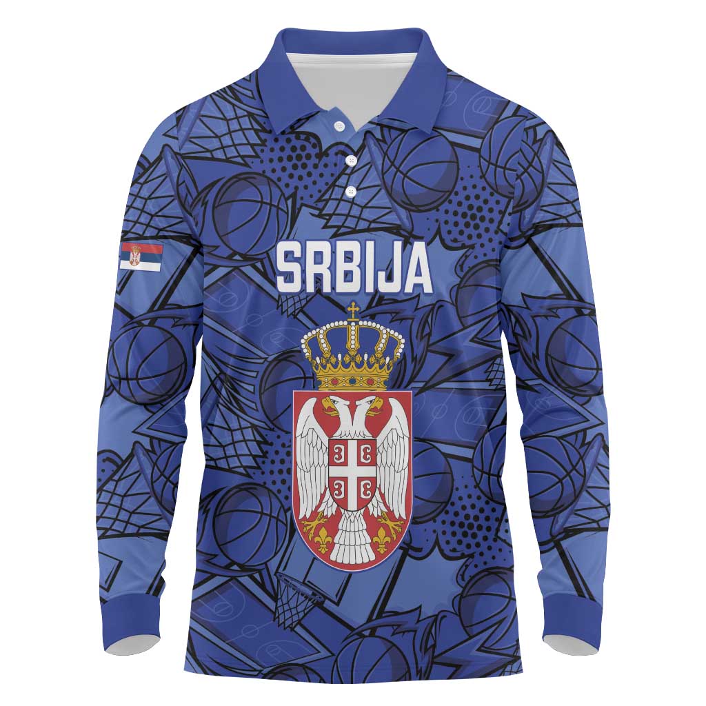 Serbia Basketball Custom Long Sleeve Polo Shirt Srbija Go Champions - Wonder Print Shop