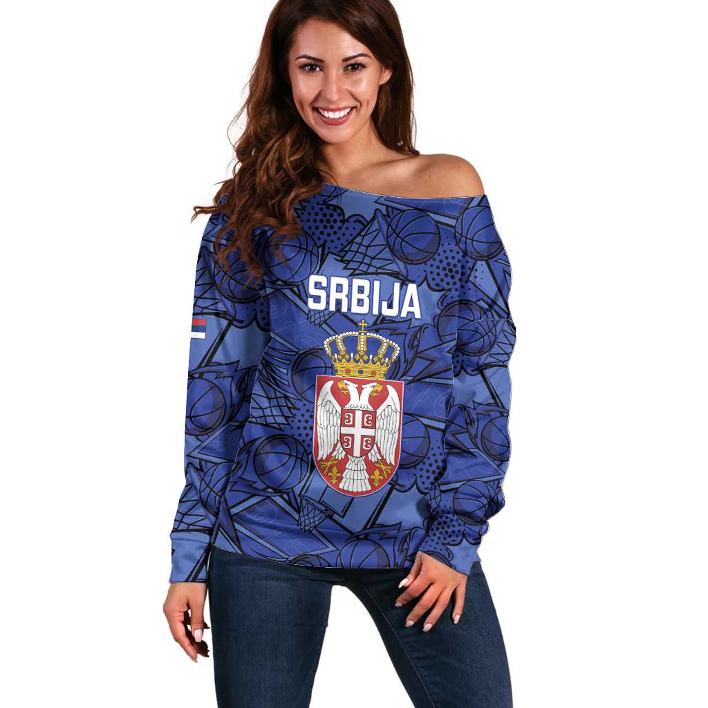 Serbia Basketball Custom Off Shoulder Sweater Srbija Go Champions - Wonder Print Shop