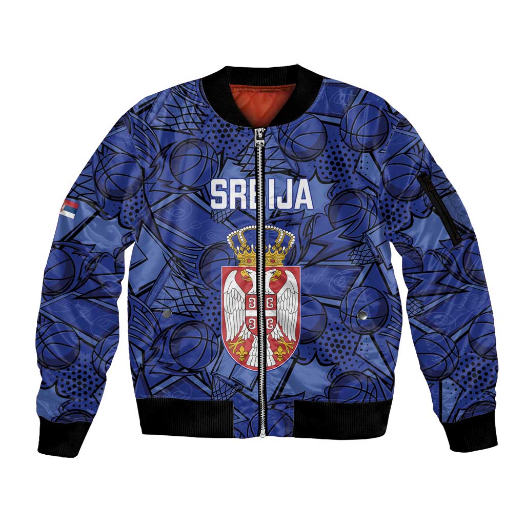Serbia Basketball Custom Sleeve Zip Bomber Jacket Srbija Go Champions - Wonder Print Shop