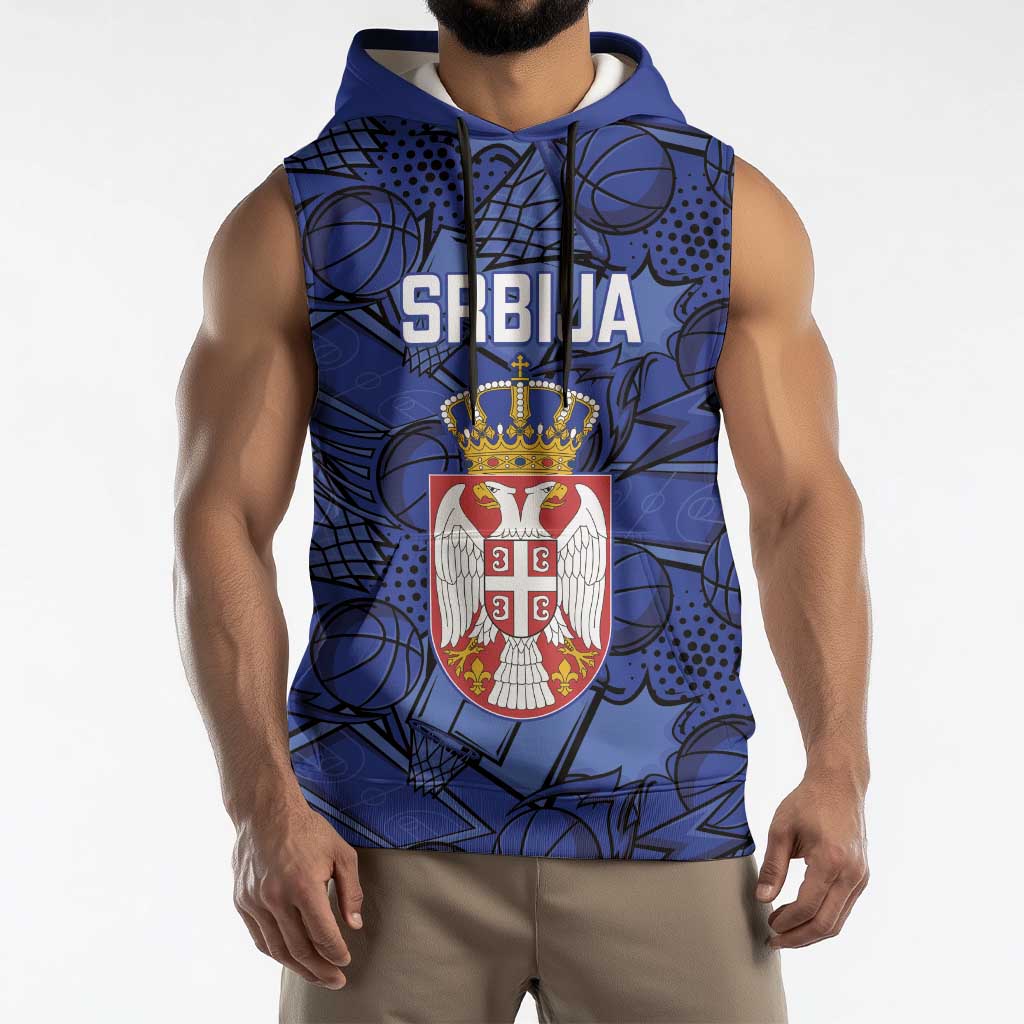 Serbia Basketball Custom Sleeveless Hoodie Srbija Go Champions - Wonder Print Shop