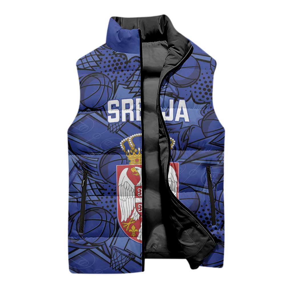 Serbia Basketball Custom Sleeveless Puffer Jacket Srbija Go Champions - Wonder Print Shop