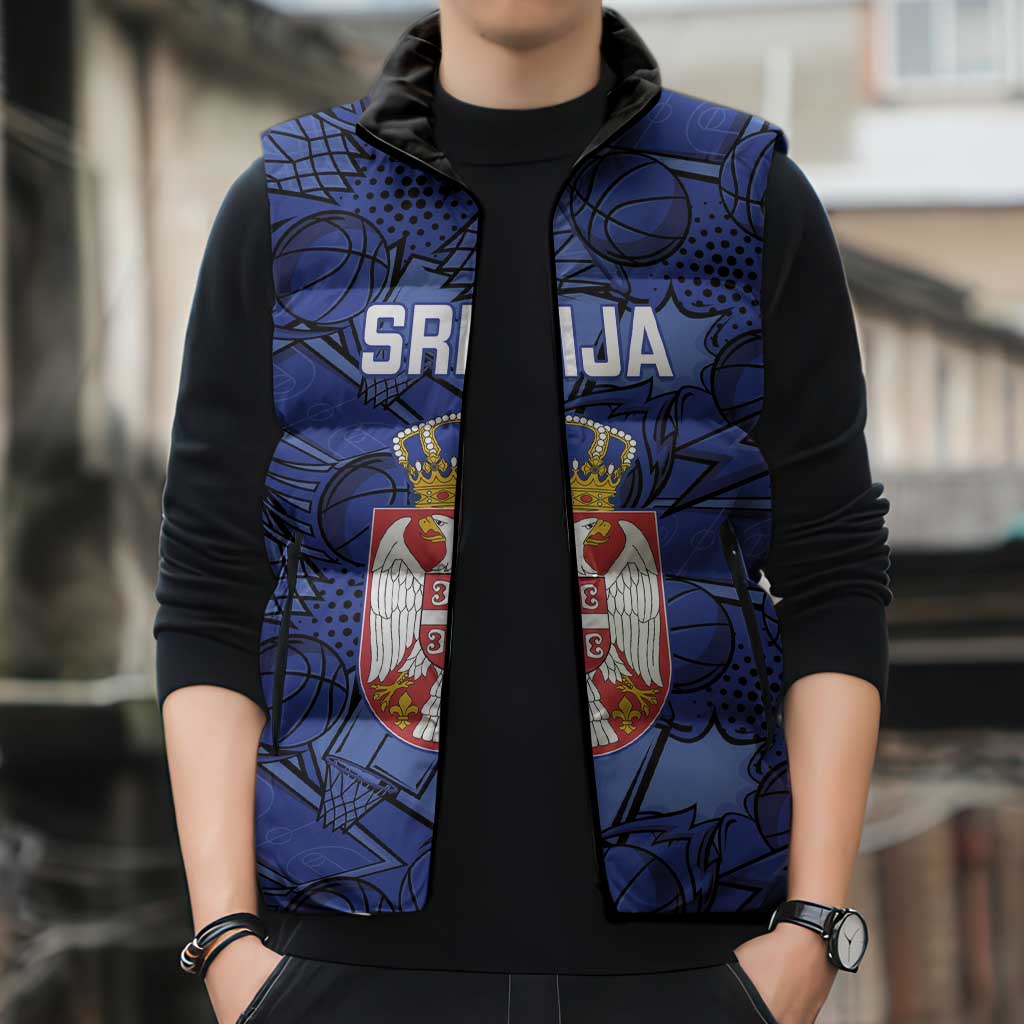 Serbia Basketball Custom Sleeveless Puffer Jacket Srbija Go Champions - Wonder Print Shop
