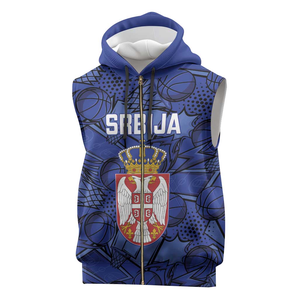 Serbia Basketball Custom Sleeveless Zip Hoodie Srbija Go Champions - Wonder Print Shop