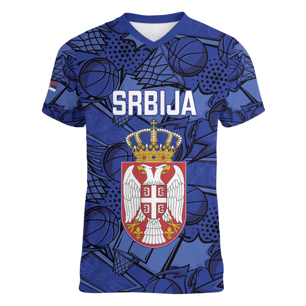 Serbia Basketball Custom Women V-Neck T-Shirt Srbija Go Champions - Wonder Print Shop
