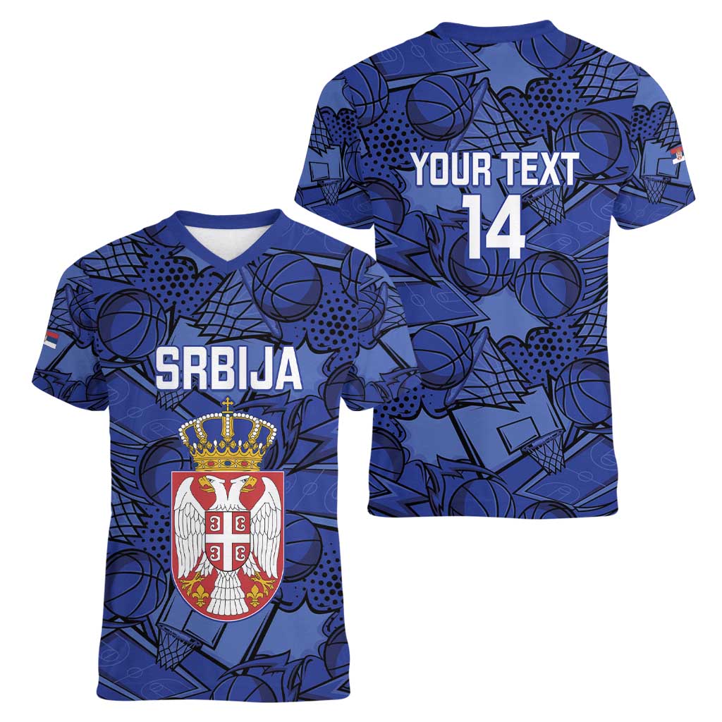 Serbia Basketball Custom Women V-Neck T-Shirt Srbija Go Champions - Wonder Print Shop