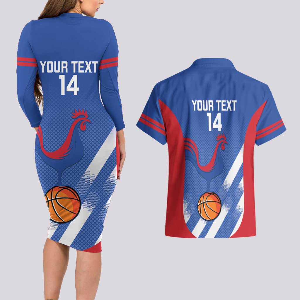 France Basketball Custom Couples Matching Long Sleeve Bodycon Dress and Hawaiian Shirt Allez Les Bleus - Wonder Print Shop
