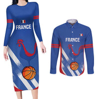 France Basketball Custom Couples Matching Long Sleeve Bodycon Dress and Long Sleeve Button Shirt Allez Les Bleus - Wonder Print Shop