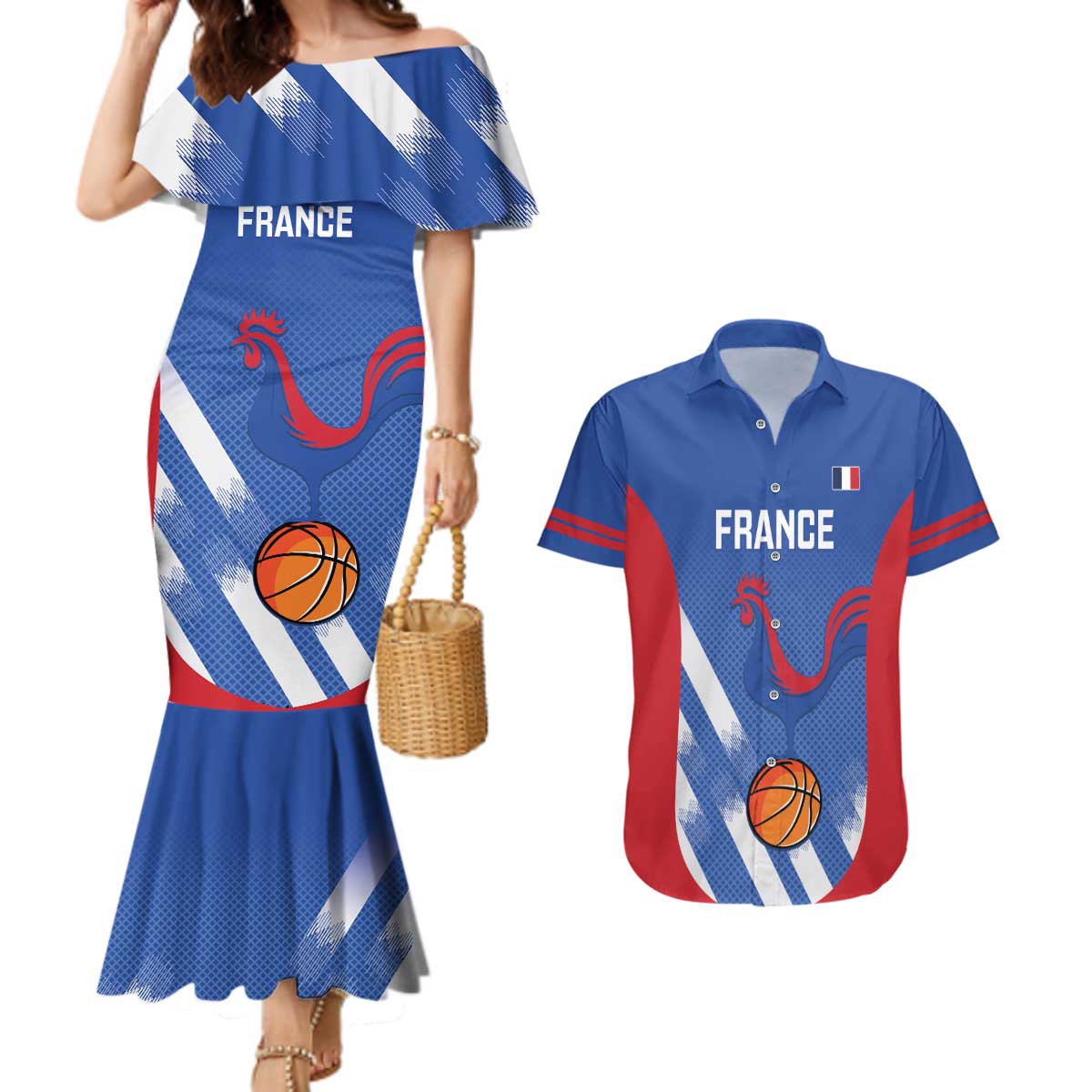 France Basketball Custom Couples Matching Mermaid Dress and Hawaiian Shirt Allez Les Bleus - Wonder Print Shop