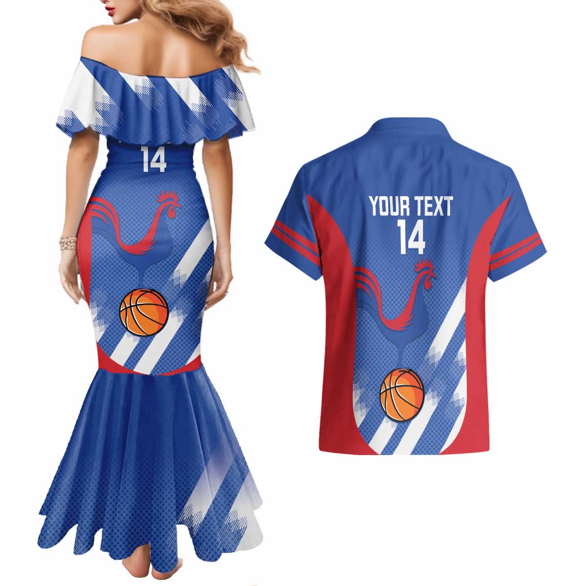 France Basketball Custom Couples Matching Mermaid Dress and Hawaiian Shirt Allez Les Bleus - Wonder Print Shop