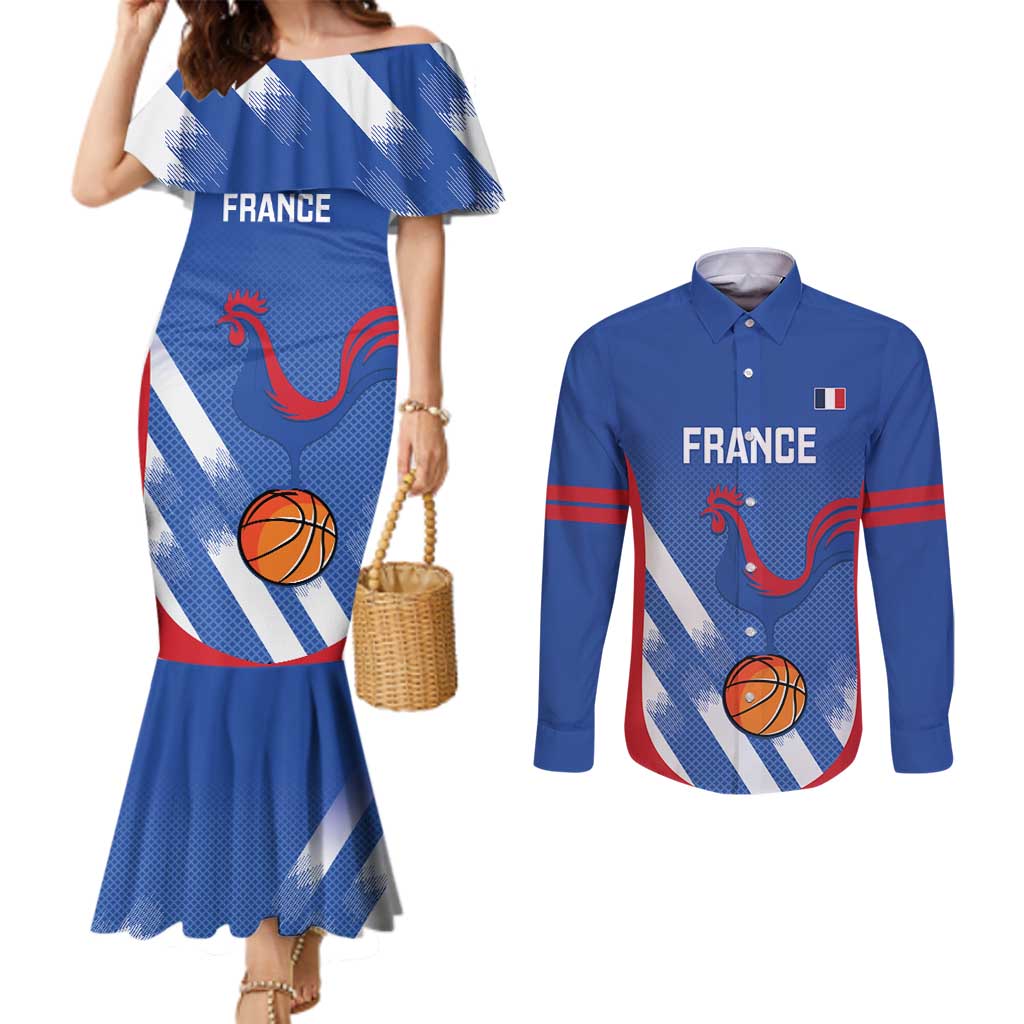 France Basketball Custom Couples Matching Mermaid Dress and Long Sleeve Button Shirt Allez Les Bleus - Wonder Print Shop