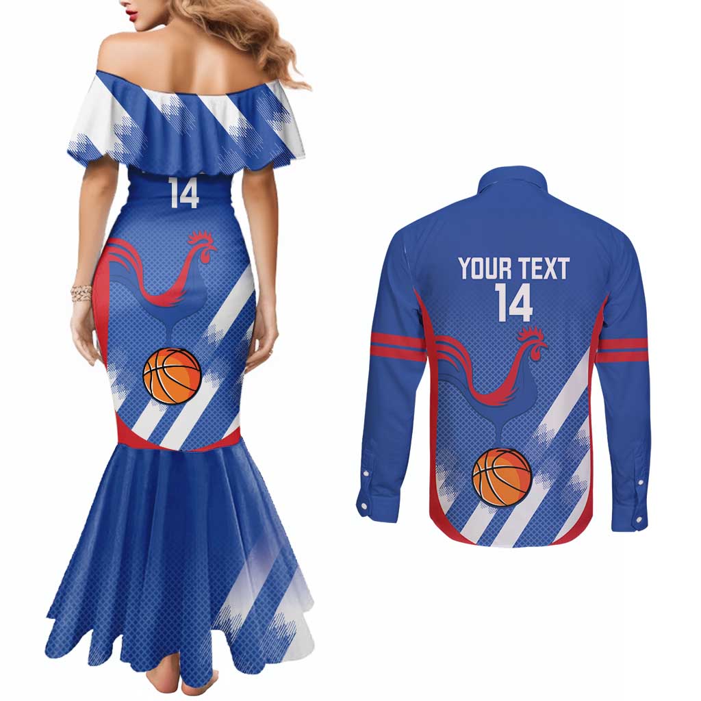 France Basketball Custom Couples Matching Mermaid Dress and Long Sleeve Button Shirt Allez Les Bleus - Wonder Print Shop