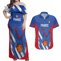 France Basketball Custom Couples Matching Off Shoulder Maxi Dress and Hawaiian Shirt Allez Les Bleus - Wonder Print Shop
