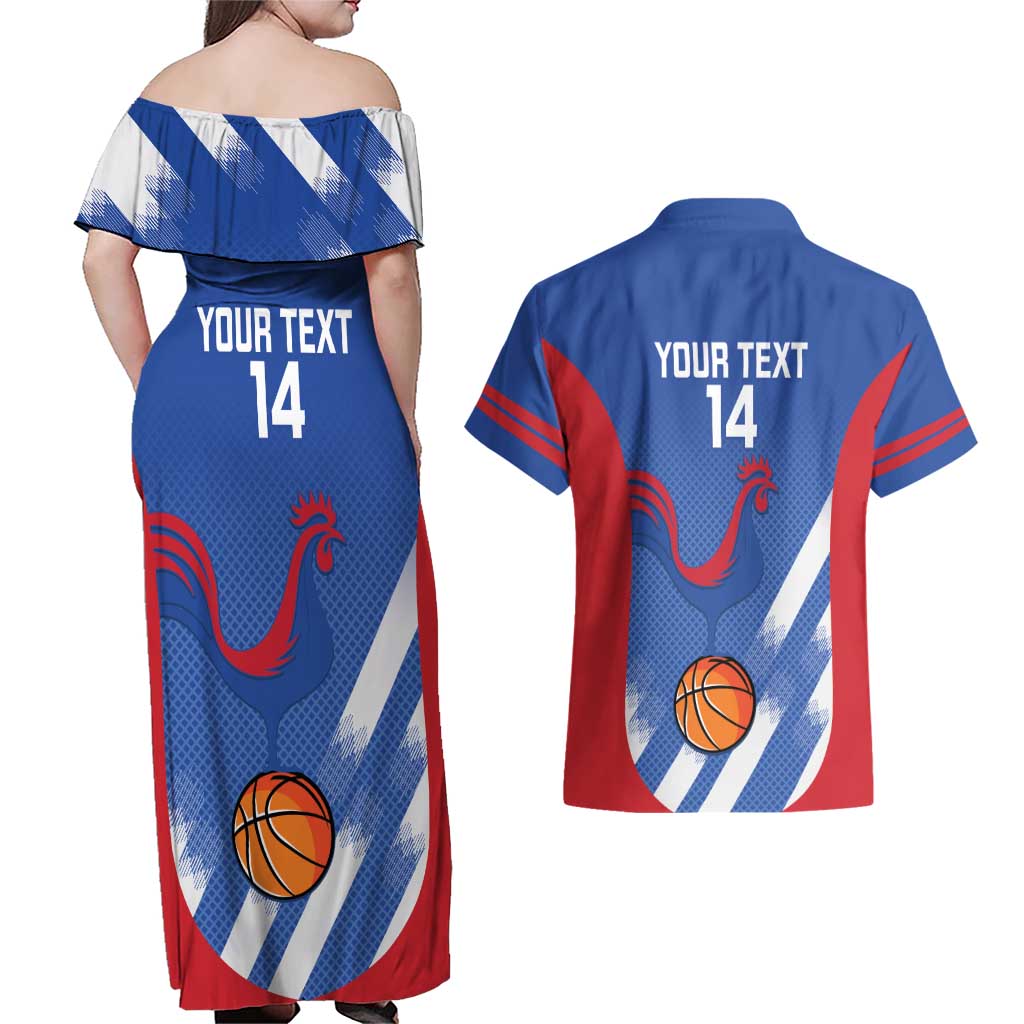 France Basketball Custom Couples Matching Off Shoulder Maxi Dress and Hawaiian Shirt Allez Les Bleus - Wonder Print Shop