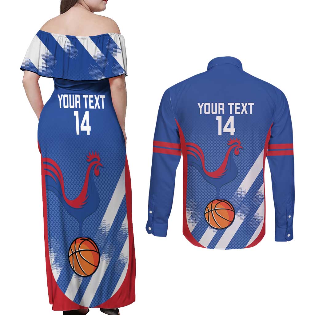 France Basketball Custom Couples Matching Off Shoulder Maxi Dress and Long Sleeve Button Shirt Allez Les Bleus - Wonder Print Shop