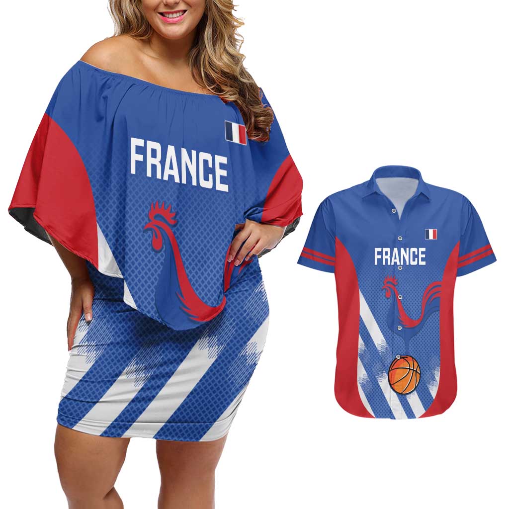 France Basketball Custom Couples Matching Off Shoulder Short Dress and Hawaiian Shirt Allez Les Bleus - Wonder Print Shop