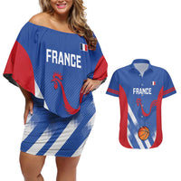 France Basketball Custom Couples Matching Off Shoulder Short Dress and Hawaiian Shirt Allez Les Bleus - Wonder Print Shop