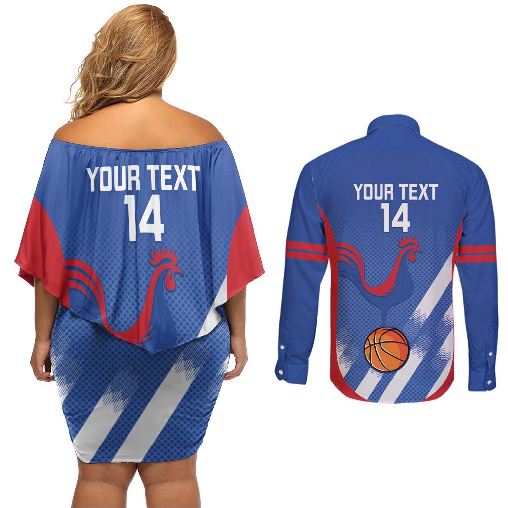 France Basketball Custom Couples Matching Off Shoulder Short Dress and Long Sleeve Button Shirt Allez Les Bleus - Wonder Print Shop