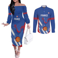 France Basketball Custom Couples Matching Off The Shoulder Long Sleeve Dress and Long Sleeve Button Shirt Allez Les Bleus - Wonder Print Shop