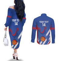 France Basketball Custom Couples Matching Off The Shoulder Long Sleeve Dress and Long Sleeve Button Shirt Allez Les Bleus - Wonder Print Shop