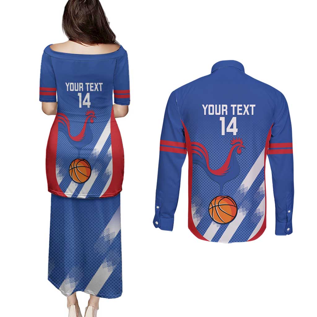 France Basketball Custom Couples Matching Puletasi and Long Sleeve Button Shirt Allez Les Bleus - Wonder Print Shop