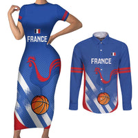 France Basketball Custom Couples Matching Short Sleeve Bodycon Dress and Long Sleeve Button Shirt Allez Les Bleus - Wonder Print Shop