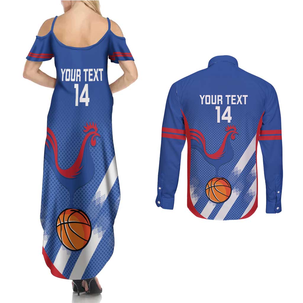 France Basketball Custom Couples Matching Summer Maxi Dress and Long Sleeve Button Shirt Allez Les Bleus - Wonder Print Shop