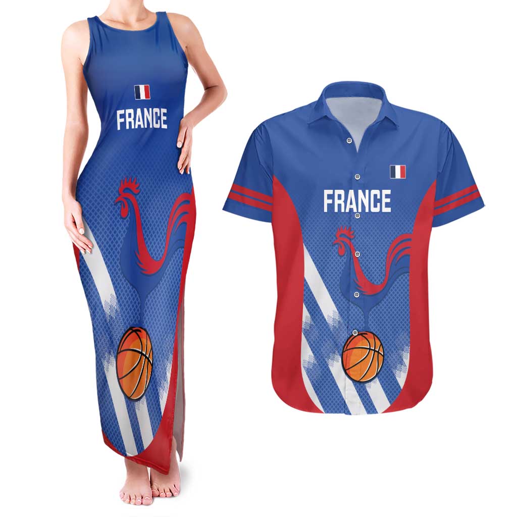 France Basketball Custom Couples Matching Tank Maxi Dress and Hawaiian Shirt Allez Les Bleus - Wonder Print Shop