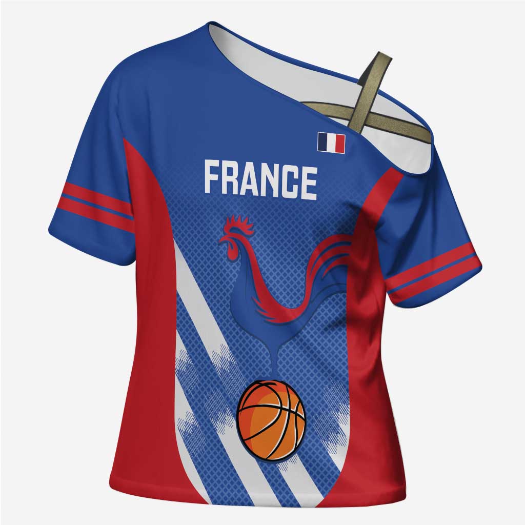 France Basketball Custom Cross Shoulder Shirt Allez Les Bleus - Wonder Print Shop