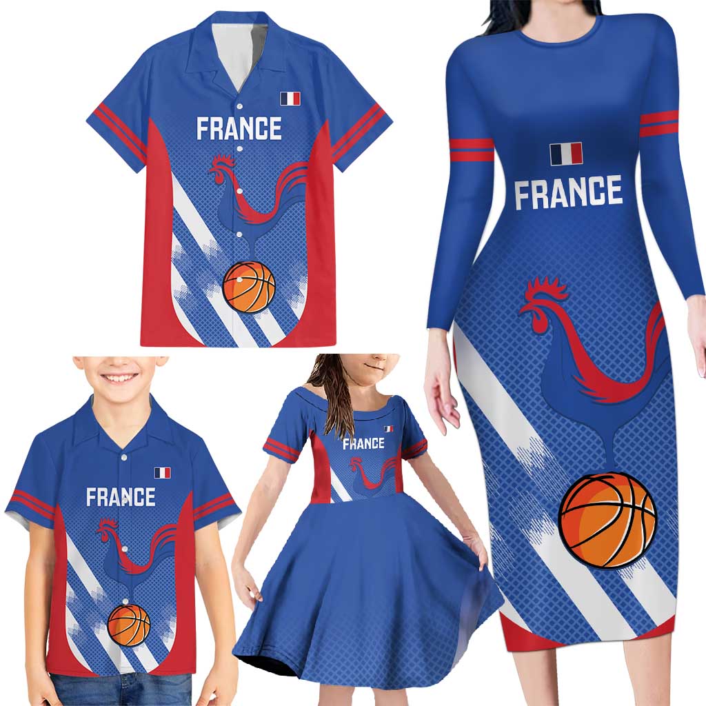 France Basketball Custom Family Matching Long Sleeve Bodycon Dress and Hawaiian Shirt Allez Les Bleus - Wonder Print Shop