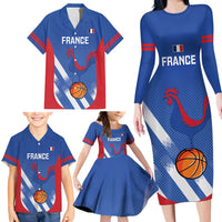 France Basketball Custom Family Matching Long Sleeve Bodycon Dress and Hawaiian Shirt Allez Les Bleus - Wonder Print Shop